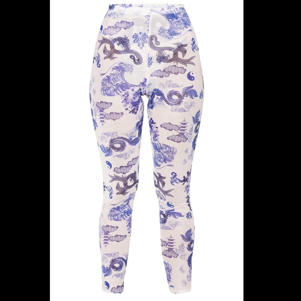 PLT WHITE/BLUE ORIENTAL MESH LEGGINGS